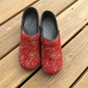 Red floral Sanita clogs